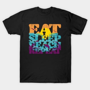 Eat Sleep Beach Repeat retro sunset paradise T-Shirt